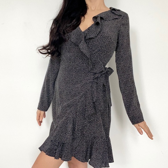 NWT Club Monaco polka dot ruffle wrap dress 00 - Picture 5 of 6